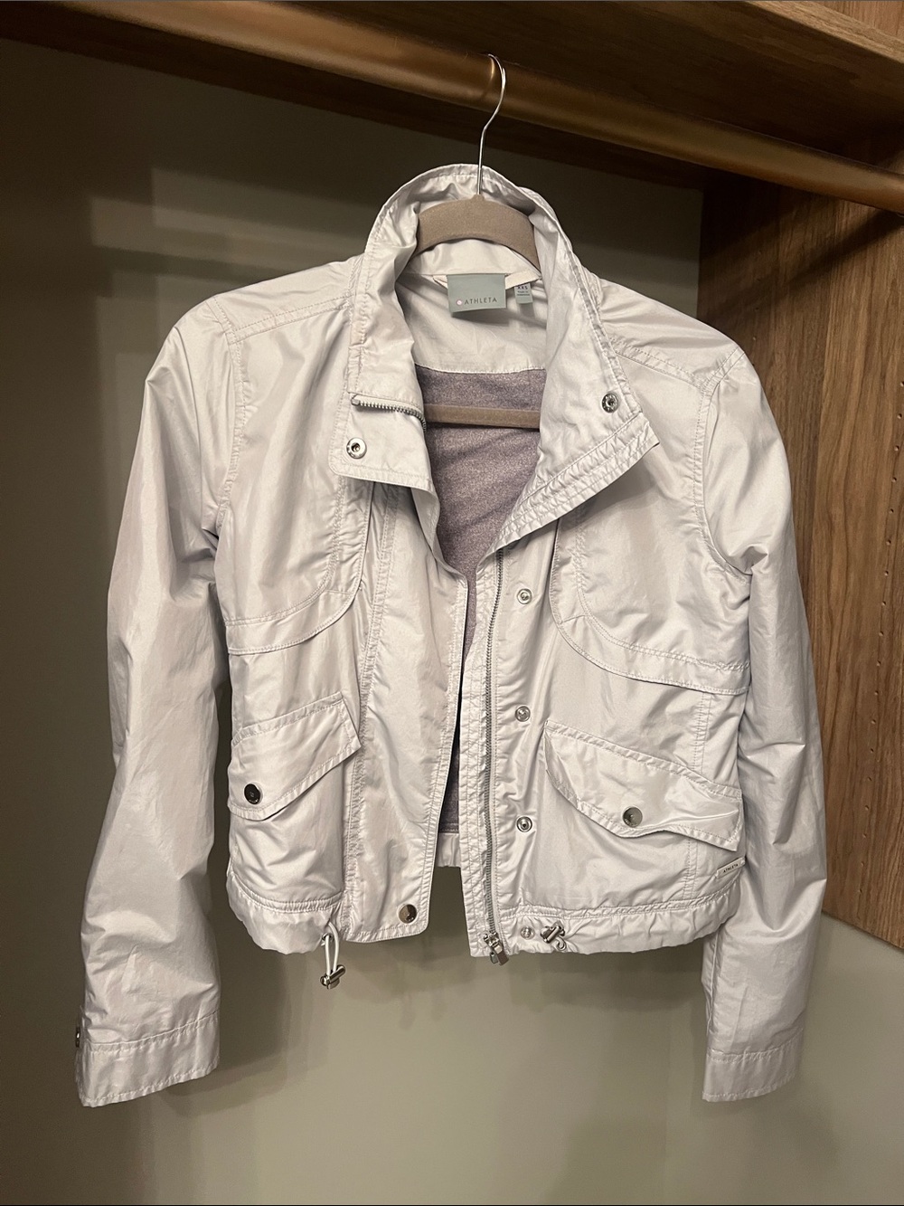 Athleta Light Gray Utility Jacket with Stand Collar